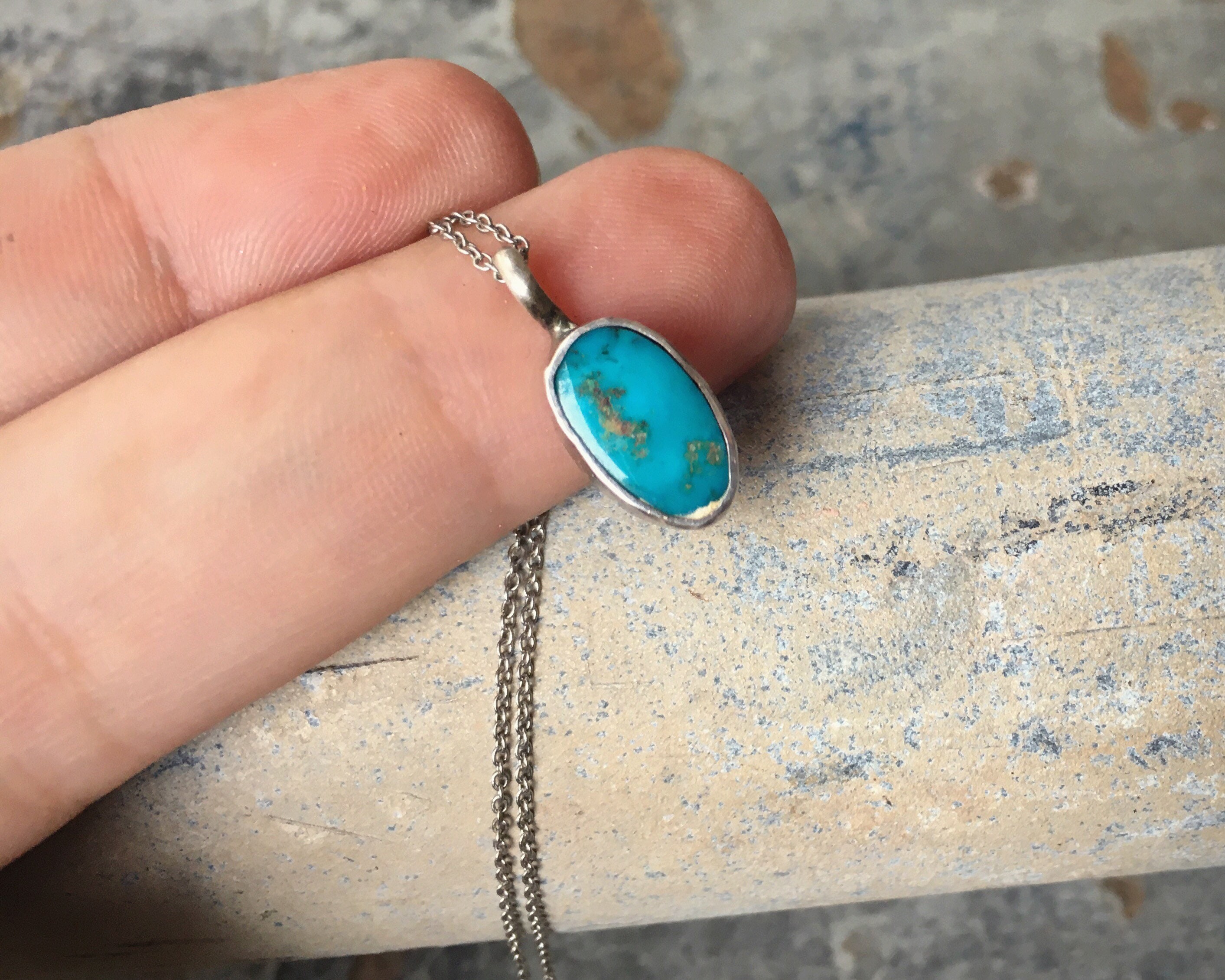 Very Small Sterling Silver Turquoise Pendant Native American Indian