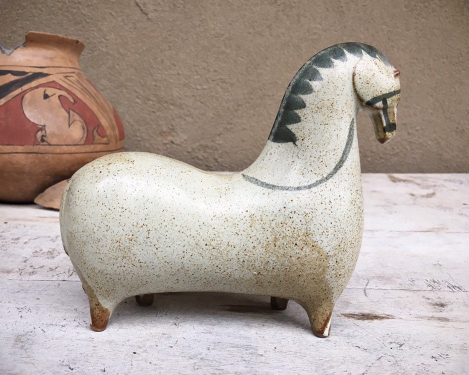 Mid Century Art Pottery Horse Sculpture in Style of Stig Lindberg, Stoneware Pottery Scandinavian