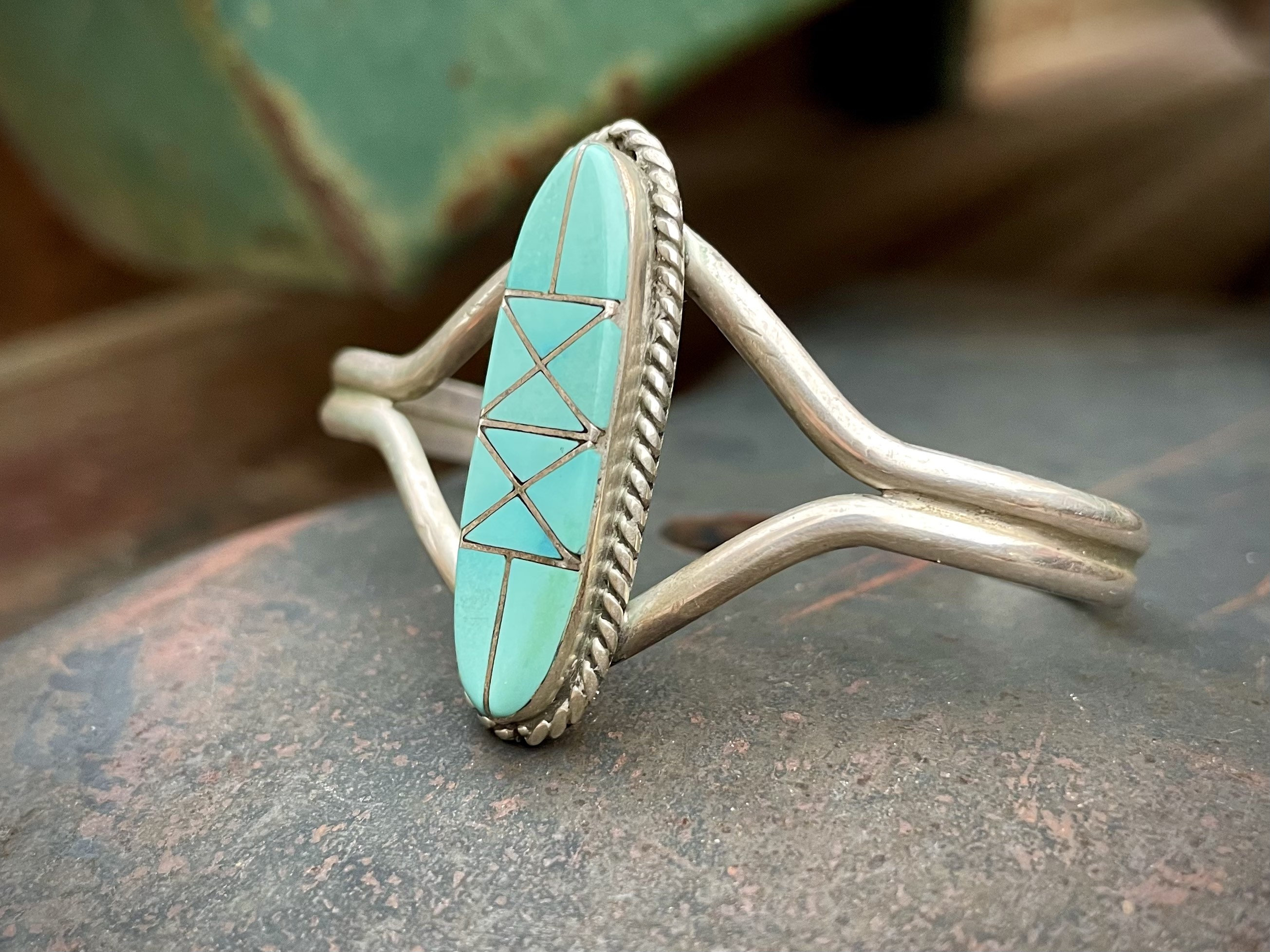 Dainty Vintage Turquoise Channel Inlay Bracelet Size 5.75 for Small ...