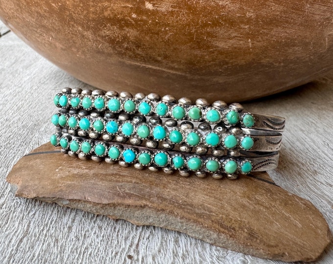 Featured listing image: Vintage Three Row Turquoise Bracelet Snake Eye Setting, Fred Harvey Era Jewelry, Old Pawn