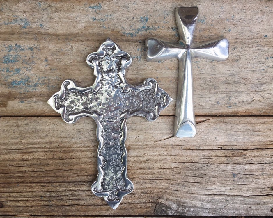 Two Small Pewter Wall Crosses Mexican Decor Wall Hanging ...