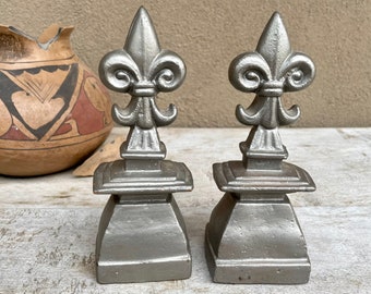 Pair of Super Heavy Fleur de Lis Paperweights Bookends, French Country Decor Library, Shelf Accent