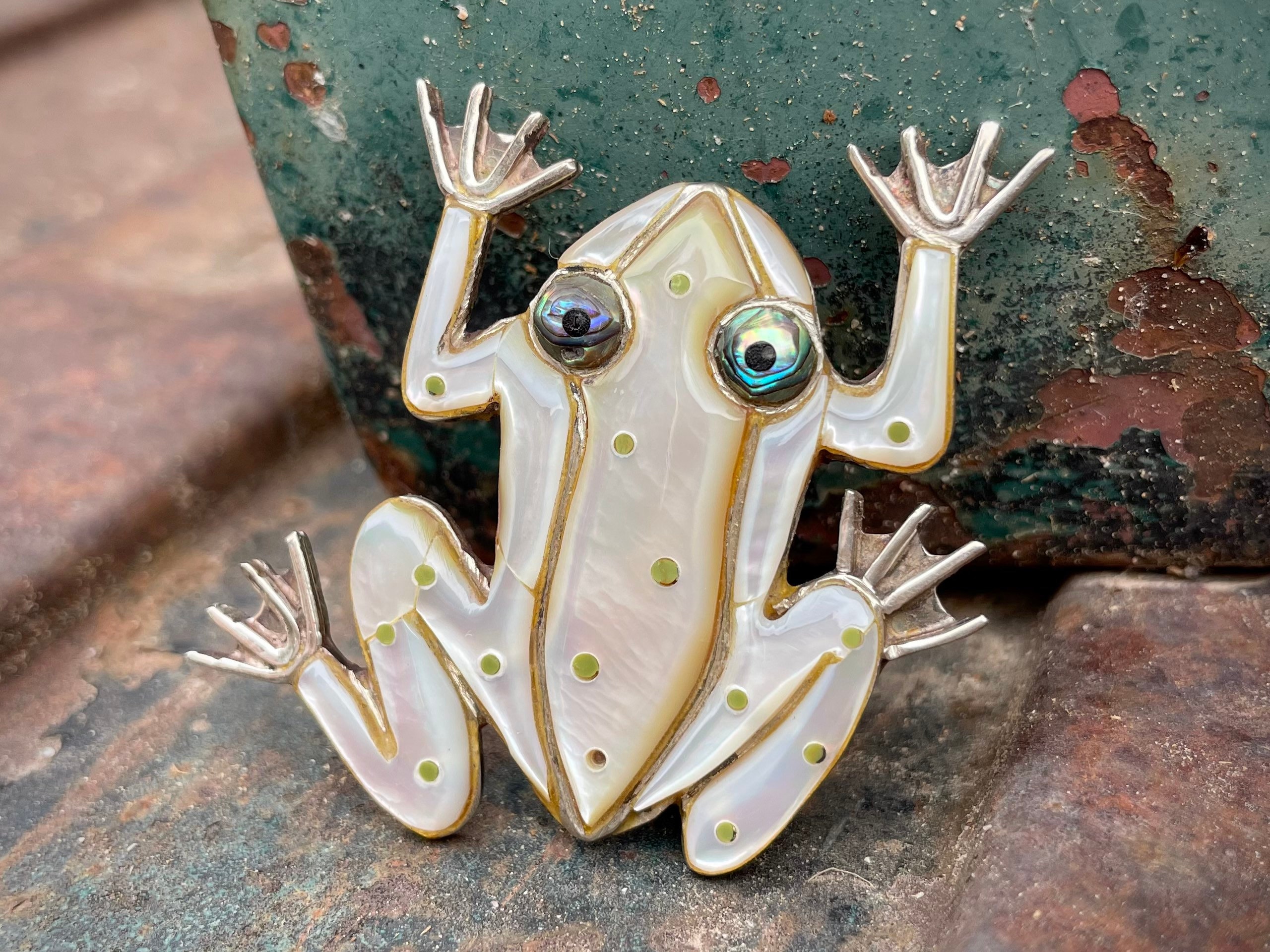Fabulous Toad Native American Navajo Mother Of Pearl Sterling Silver Frog Pin Fabulous Toad Native American Navajo Mother Of Pearl Sterling Silver Frog Pin