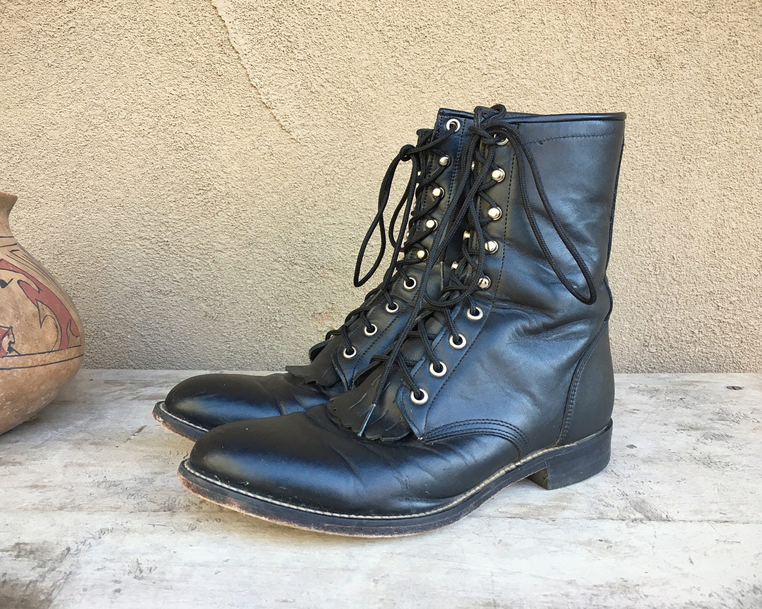 Black lace up granny boots deals
