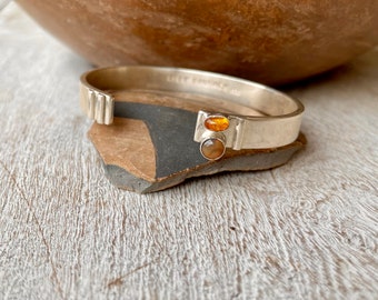 Lilly Barrack Sterling Silver Opal Open Cuff Approx 6.5", Modernist Bracelet, Estate Jewelry
