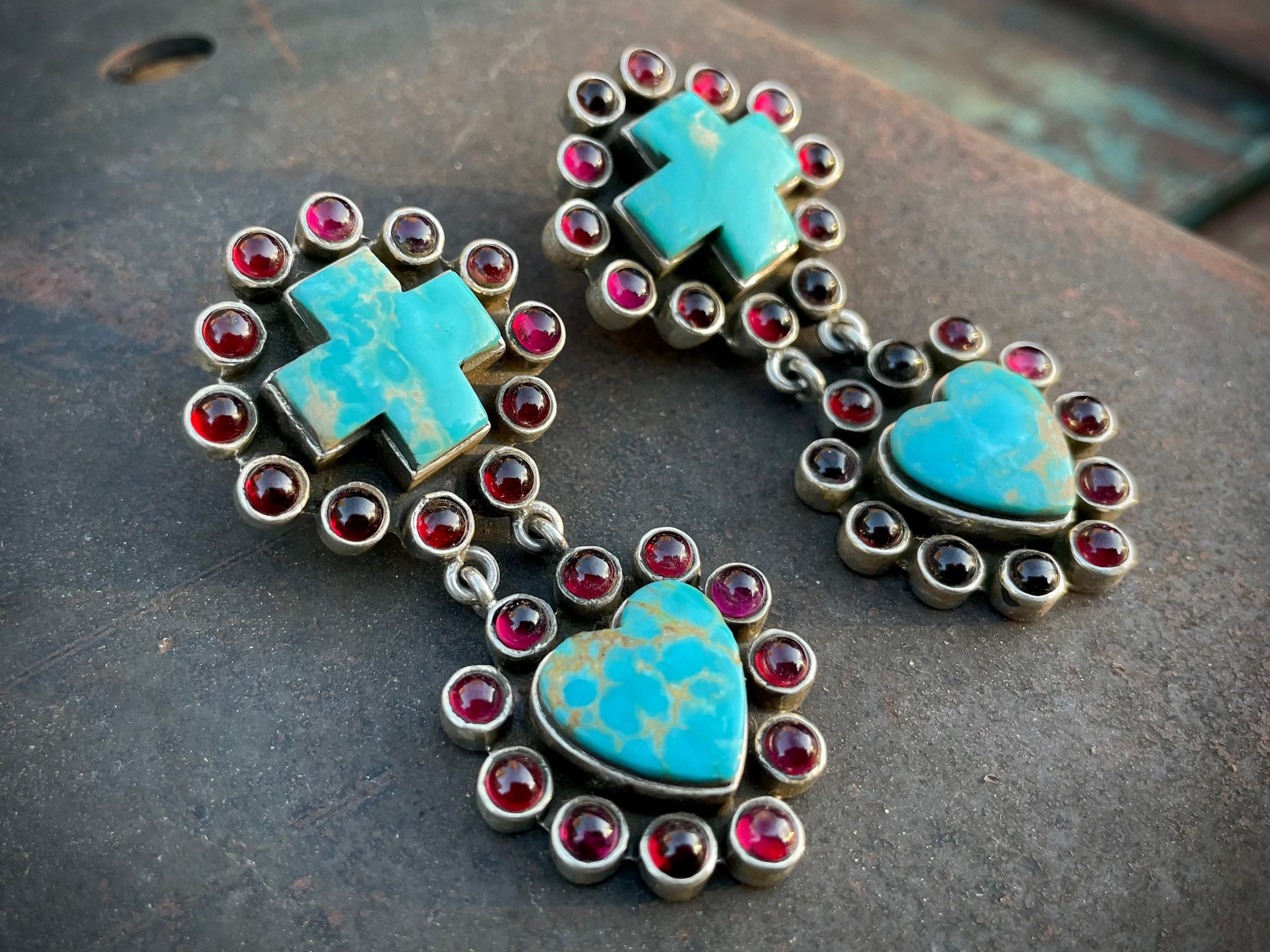 Fabulous Vintage Navajo Native American Jewelry Silver 'Love Hearts & Cross' Native American Jewelry Silver Long Earrings Fabulous Vintage Navajo Native American Jewelry Silver 'Love Hearts & Cross' Native American Jewelry Silver Long Earrings