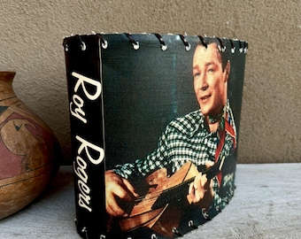 Vintage Small Roy Rogers & Dale Evans Clip-On Lampshade with Whip Stitching (Discolored Interior)