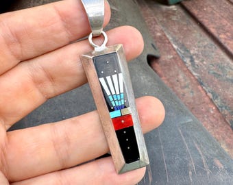 Vintage Navajo Ervin P. Tsosie Pendant Approx 2.75", Black Jet Inlay, No Chain Included