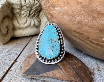Navajo Joe Piaso Jr. Turquoise Ring Size 8.25, Chipped Stone, Gertrude Zachary