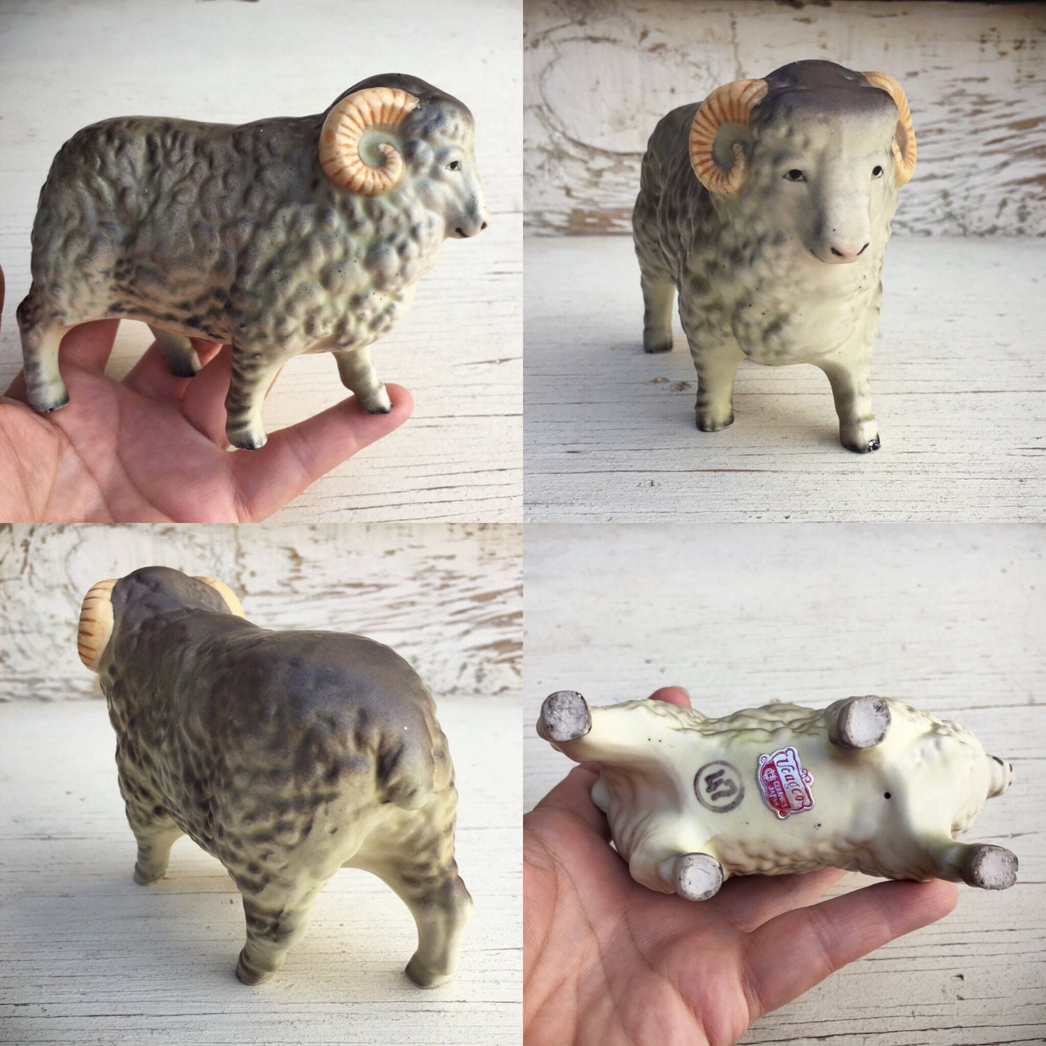 Vintage bisque porcelain big horn sheep figurine by Ucagco