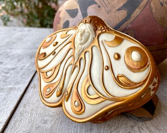 1970s Art Nouveau Revival Butterfly Trinket Box, Cottage Decor, Boudoir Vanity Small Dresser Box