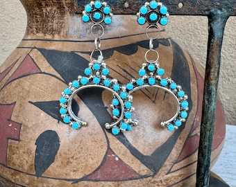 Sterling Silver Turquoise Naja Earrings Zuni Snake Eye Setting