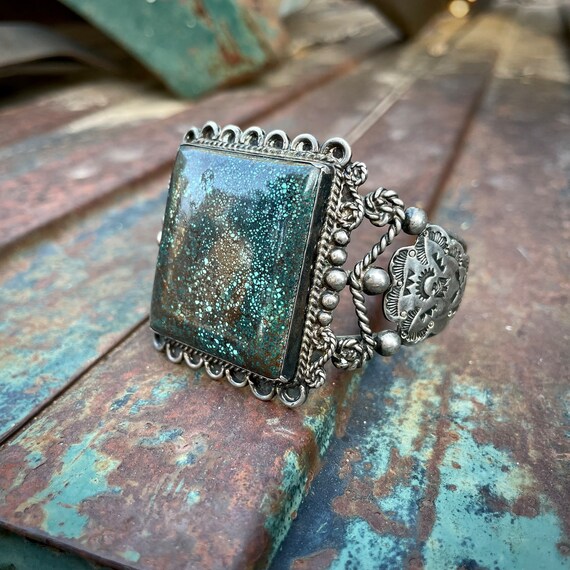 Vintage Micro Spiderweb Turquoise Cuff Bracelet S… - image 3