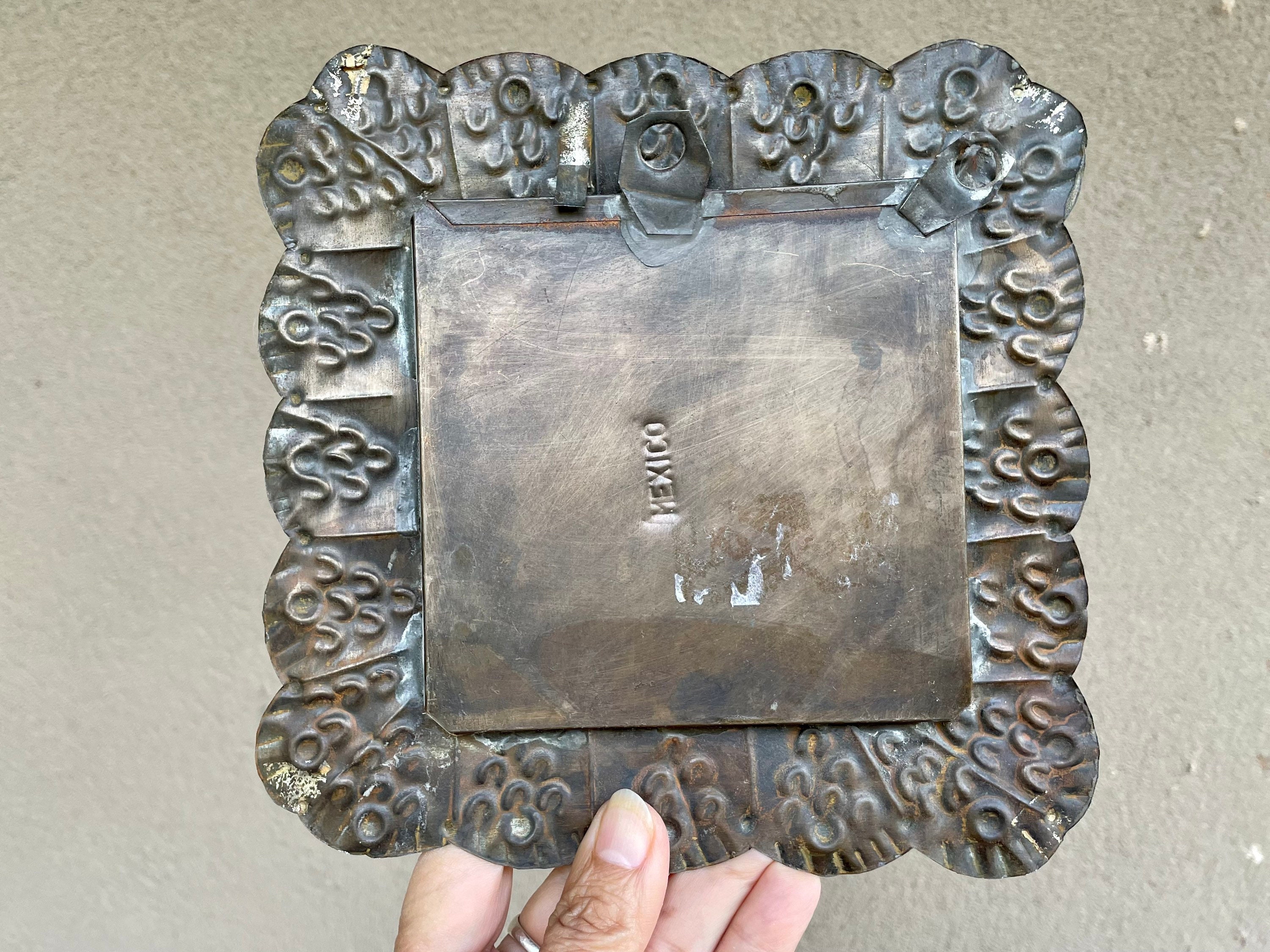 Small Mexican Tin Frame with Mirror for Wall, Mexican Home Decor, Altar