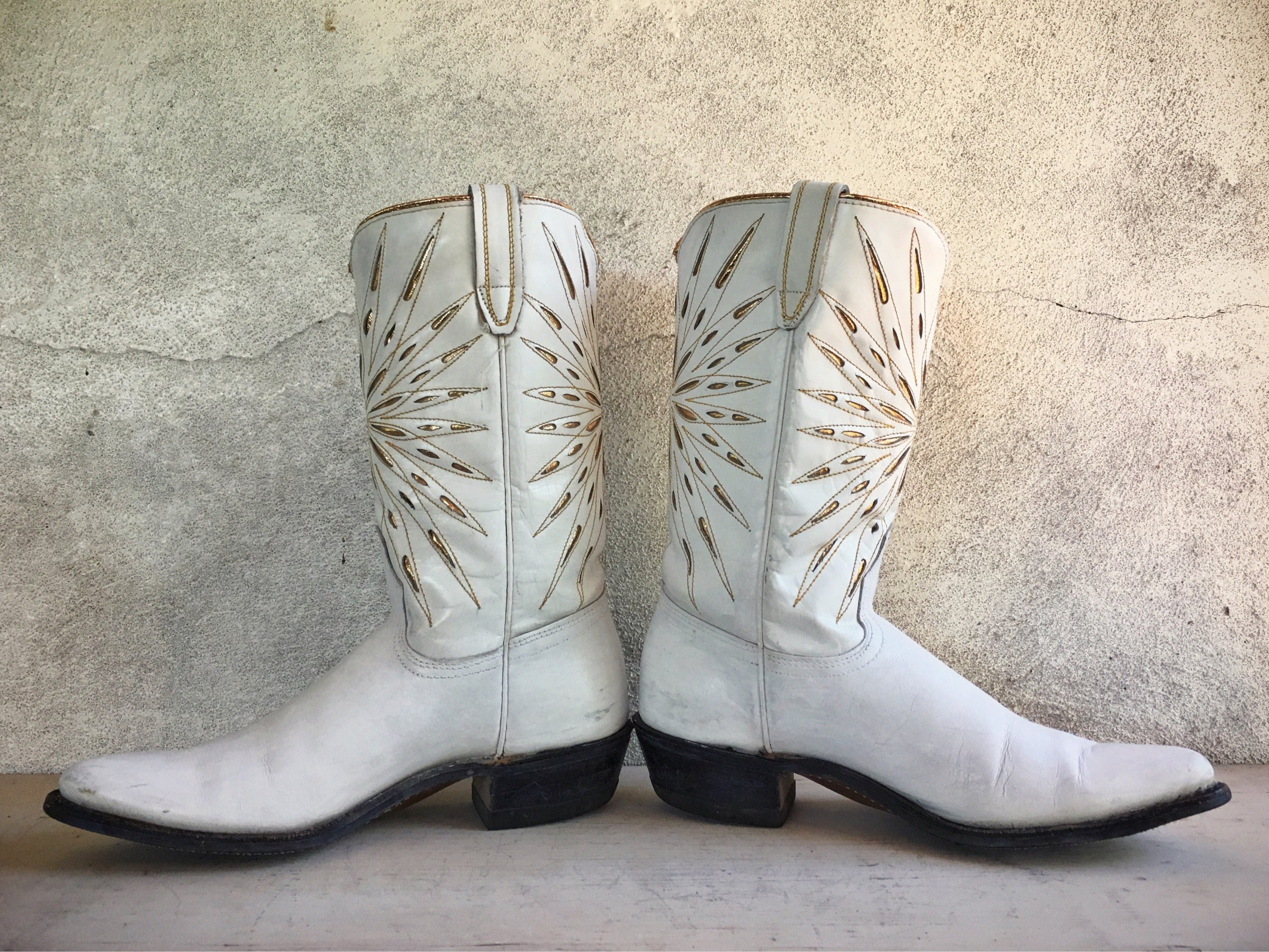 white and gold cowboy boots