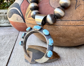 Chimney Butte Turquoise Sterling Silver Naja Pendant with Heavy Navajo Pearls Necklace 22"