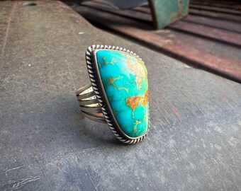 Navajo Nila Cook Johnson Turquoise Ring Approx Size 8, Slightly Adjustable