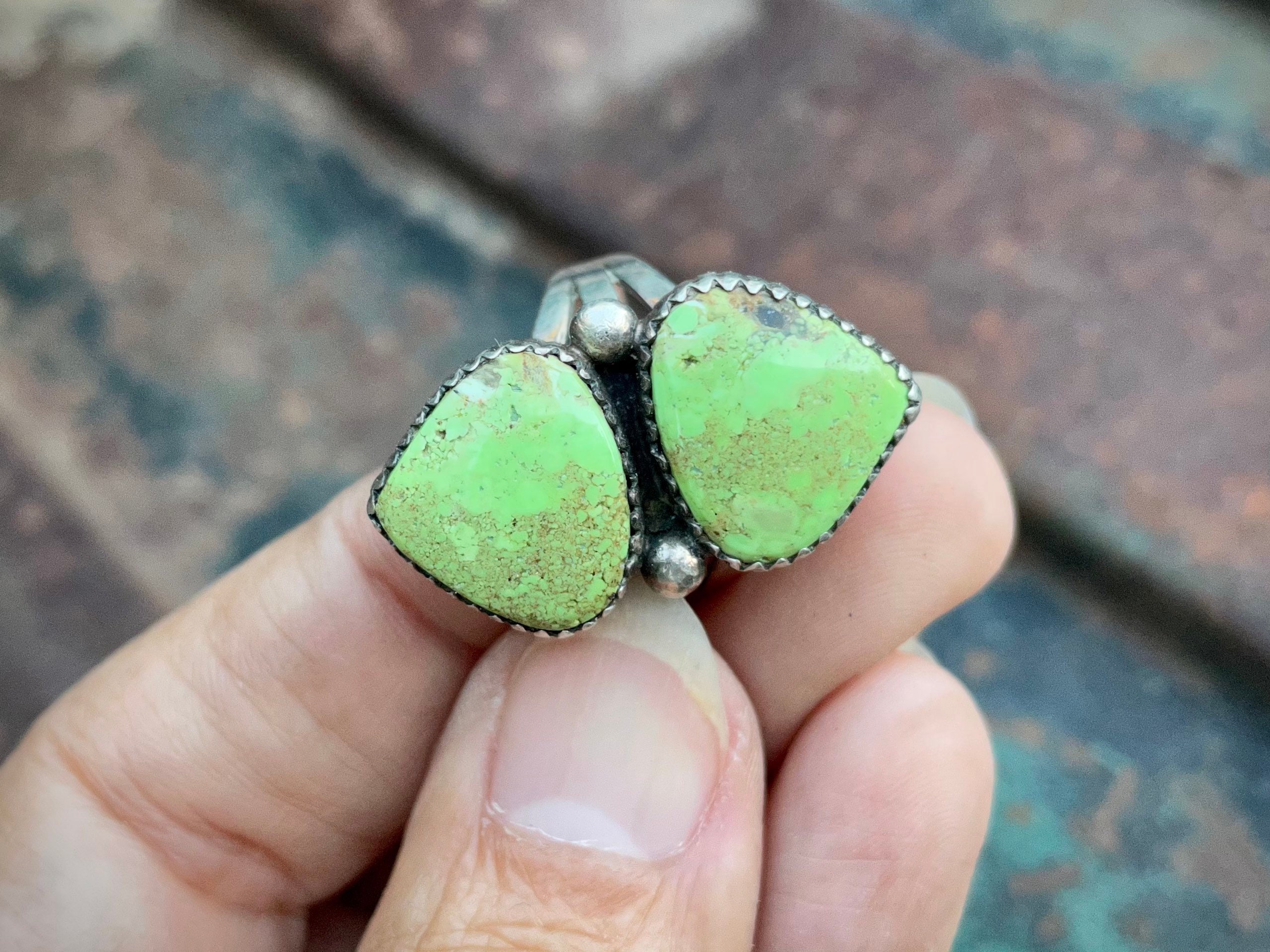 Bright Lime Gaspeite Vintage Native American Navajo Sterling Silver Bracelet Bright Lime Gaspeite Vintage Native American Navajo Sterling Silver Bracelet