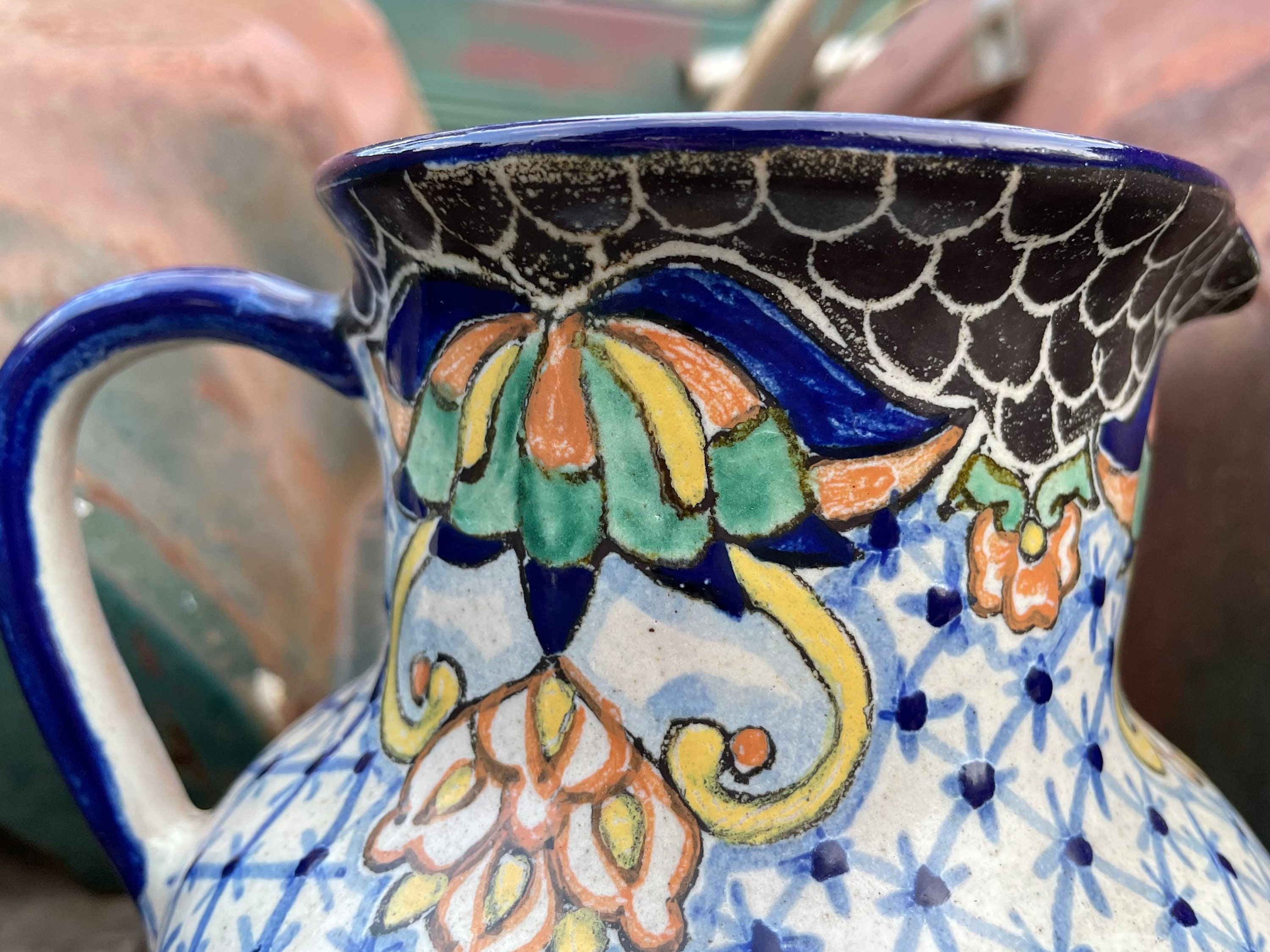 Beverage Pitcher, Handmade Talavera Pottery, Large Pitcher for