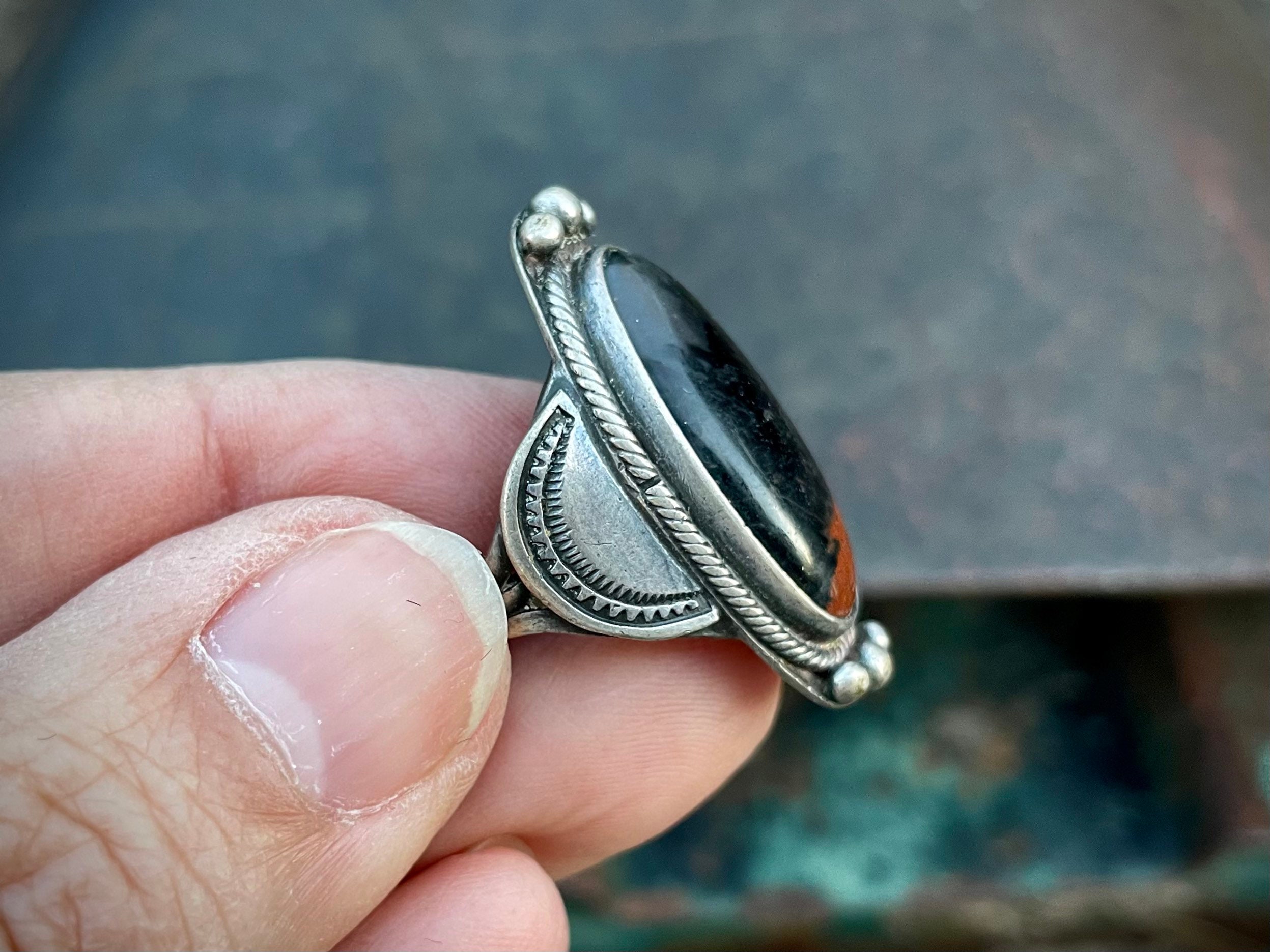 1930s Fred Harvey Era Petrified Wood Ring Size 6.5, Vintage