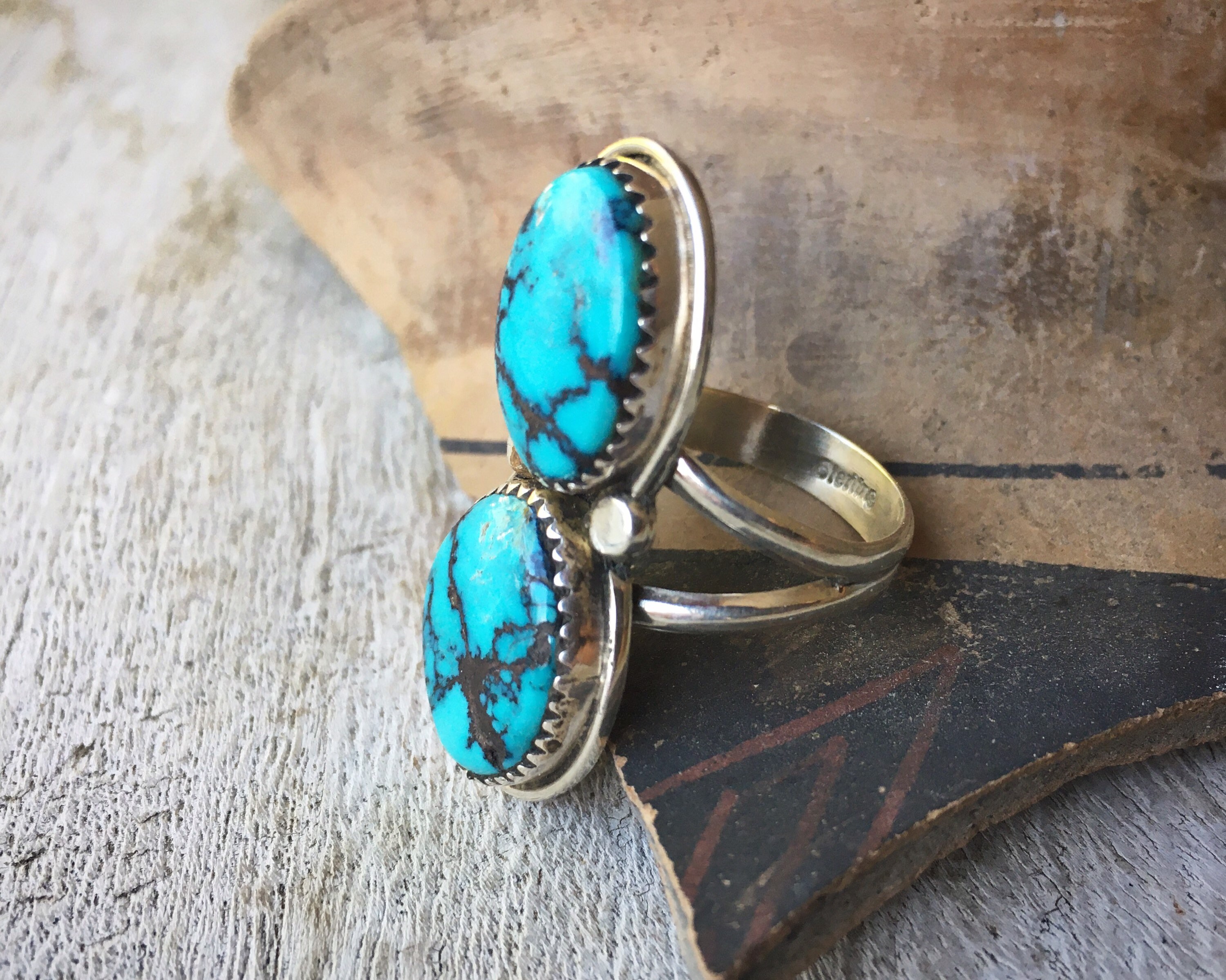Blue Matrix Turquoise Ring Size 8, Navajo Native American Indian ...