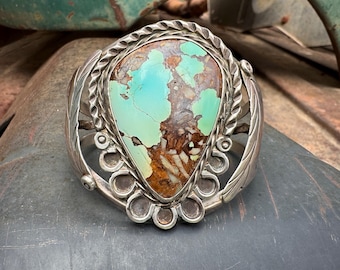 Vintage Large Navajo Turquoise Cuff Bracelet Size 6 Small Wrist, 1960s Native American Jewelry