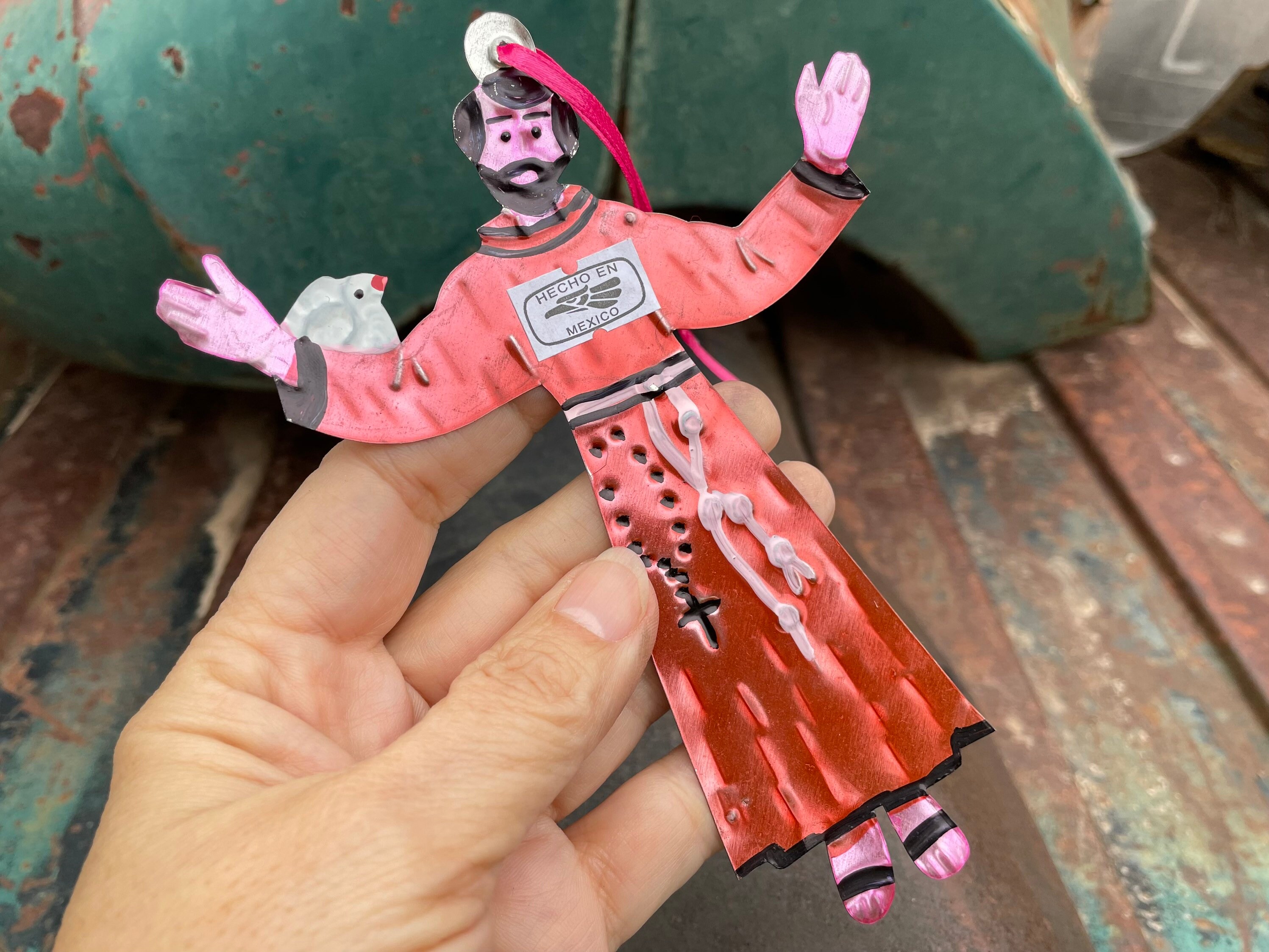 Vintage 6 Saint Francis of Assisi Tin Ornament from Mexico, Christmas