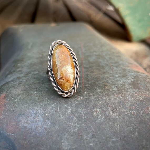 Vintage Navajo Agate Petrified Wood Ring Approx S… - image 7
