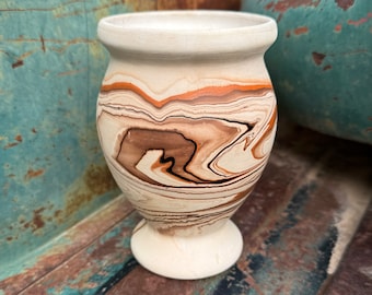 Vintage Nemadji Pottery Clay Vase 5.75" Tall Brown Swirl Earthy, Mid Century Route 66 Decor