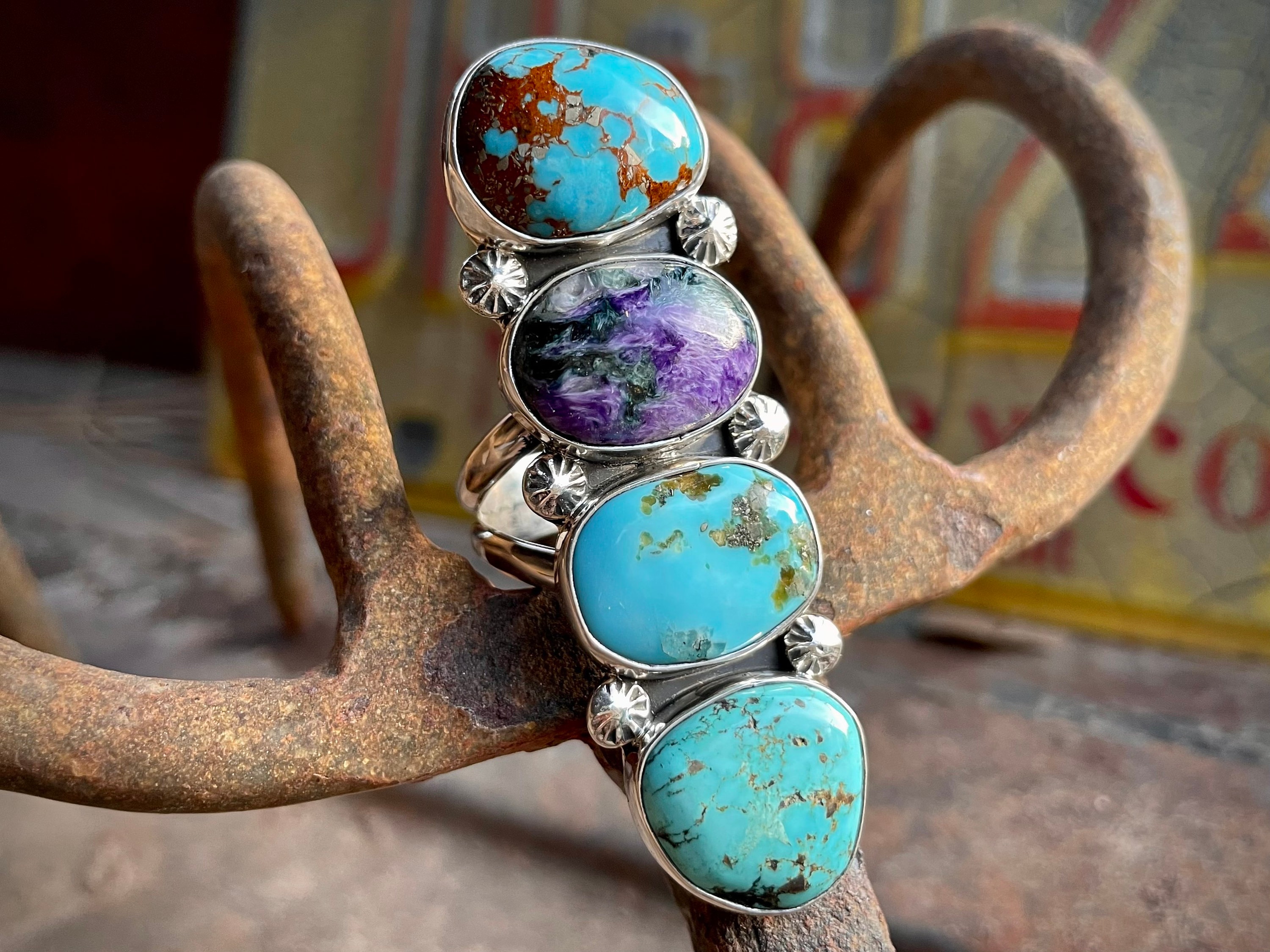 Awesome Native American Navajo Kingman Turquoise Purplestone Earrings Awesome Native American Navajo Kingman Turquoise Purplestone Earrings
