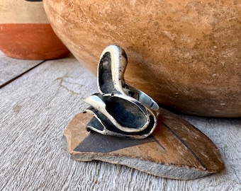 Heavy Sterling Silver Sculptural Waves Ring Approx Size 7.25, Brutalist Style