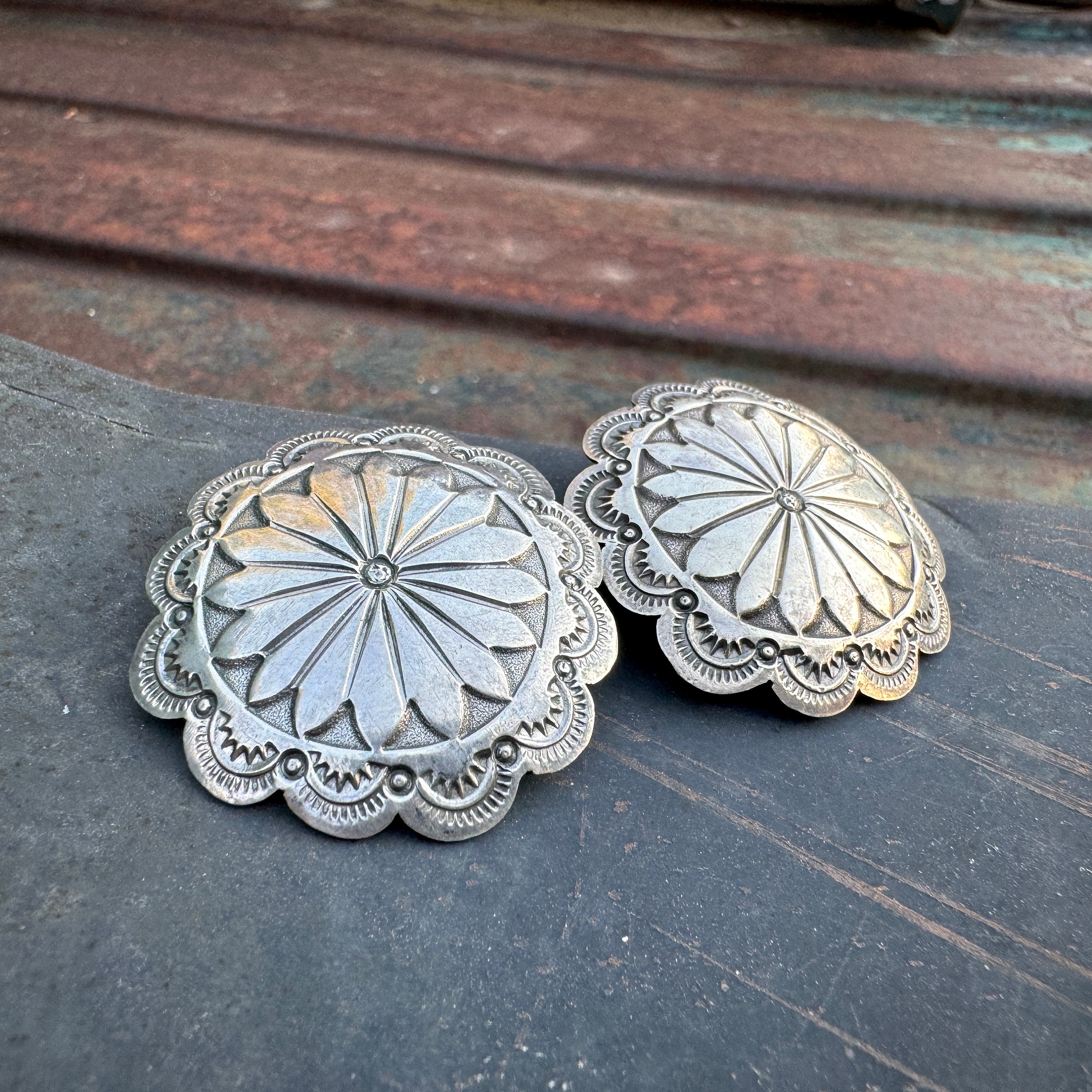 Excellent Vintage Native American Navajo Sterling Silver Concho Earrings Excellent Vintage Native American Navajo Sterling Silver Concho Earrings