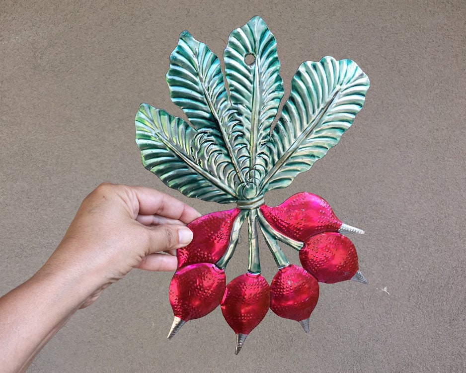 Mexican Tin Wall Hanging of Bunch of Radishes, Mexican Home