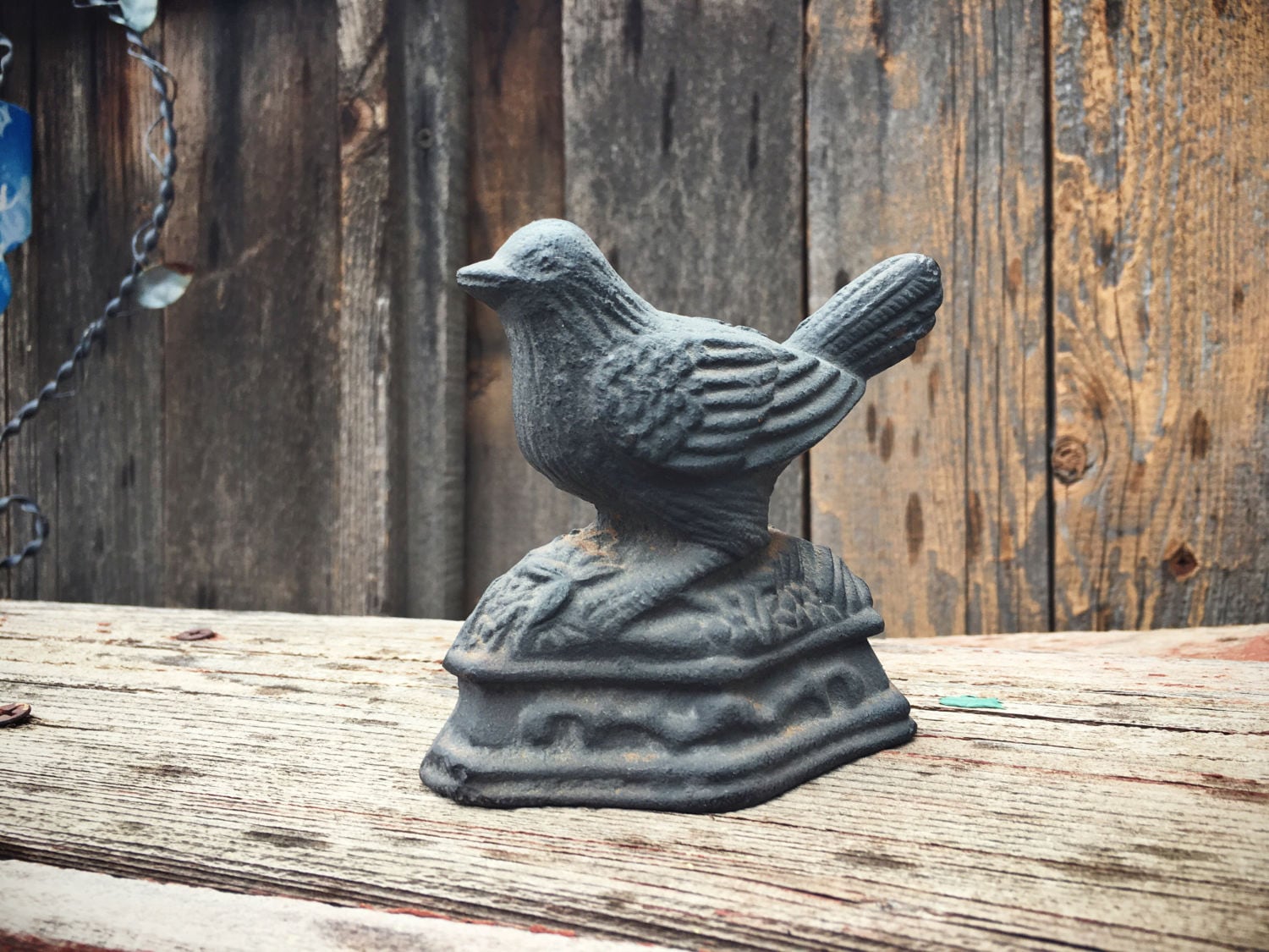 Small vintage bird cast iron door stop, farmhouse decor, rustic decor