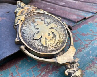 Vintage Brass Door Knocker Asian Characters, Bohemian Home Decor, Architectural Salvage
