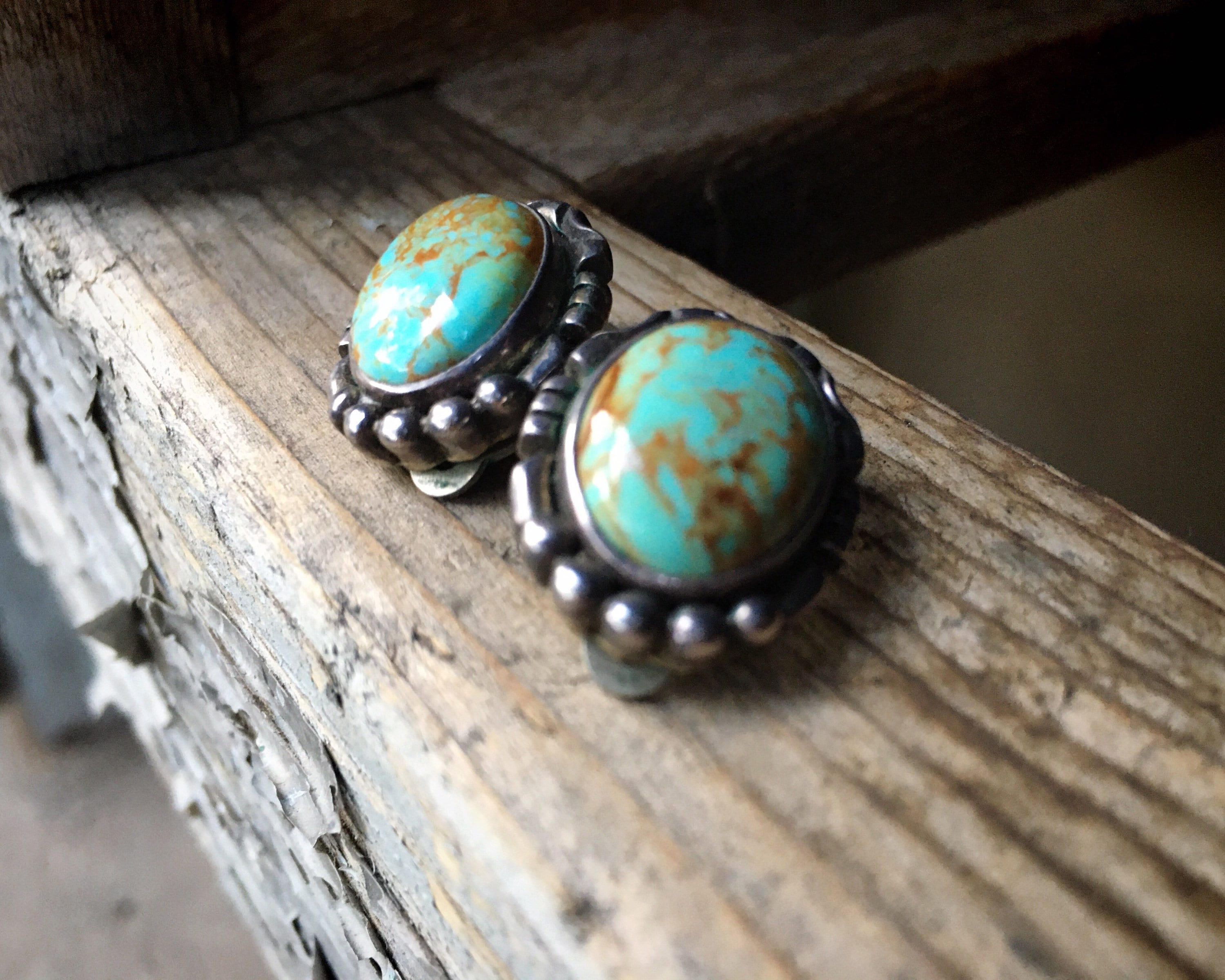 Vintage Turquoise and Sterling Silver Clip On Earrings for NonPierced