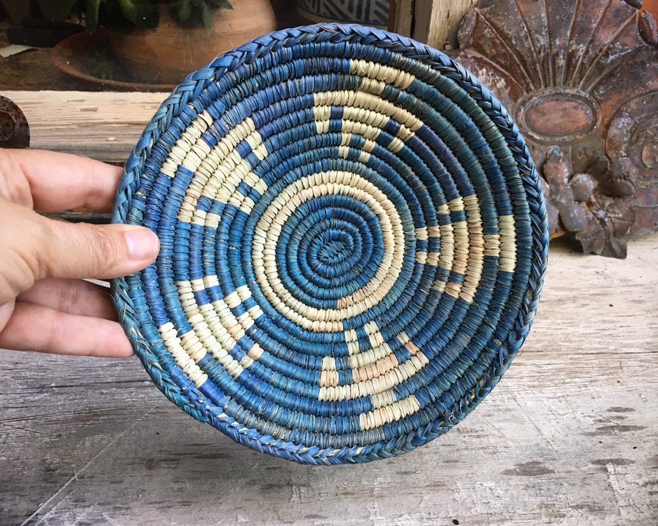 Very Small Flat Woven Basket Plate Bohemian Decor