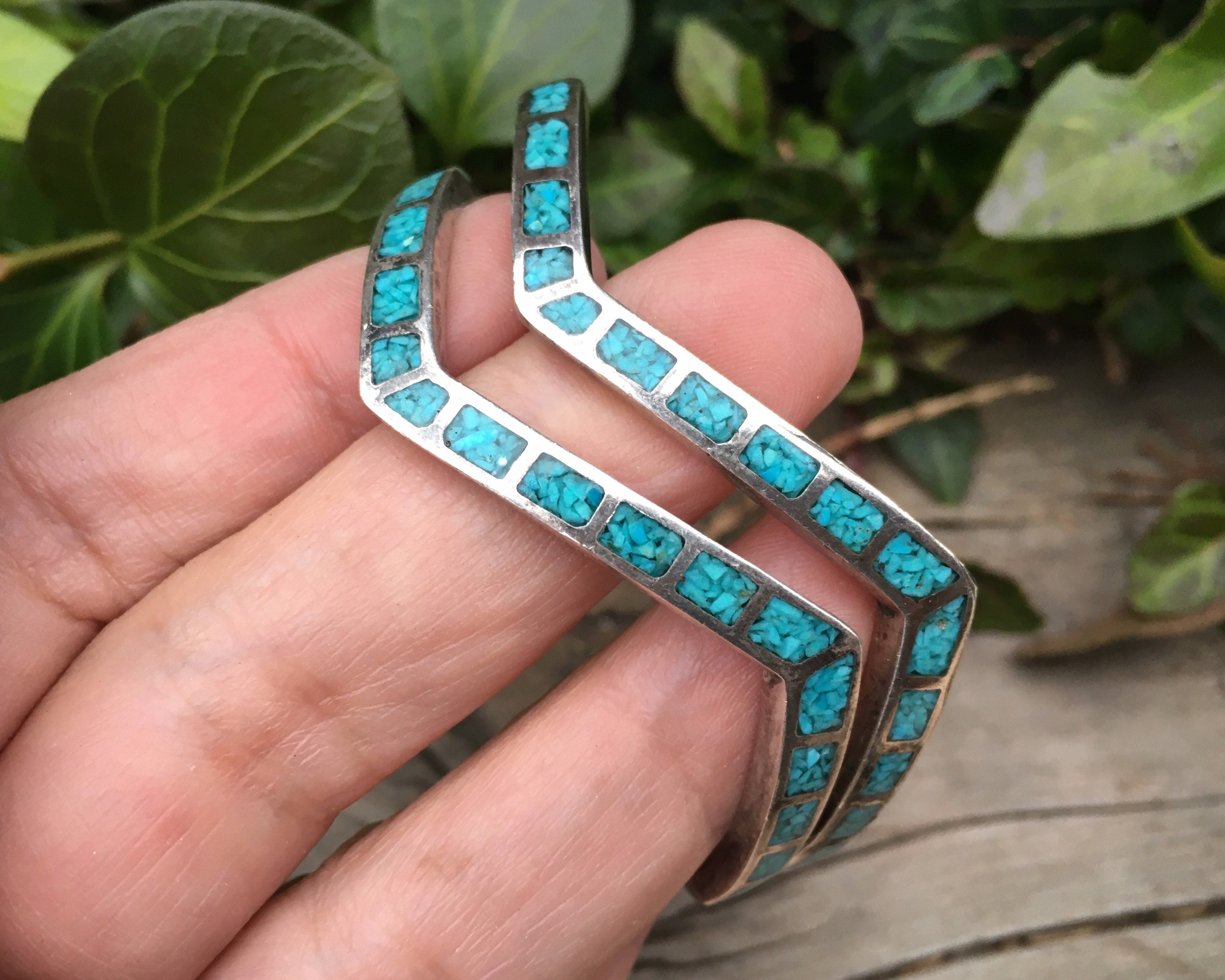 Channel Inlay Row Bracelet Crushed Turquoise Cuff Bracelet, Zuni Native