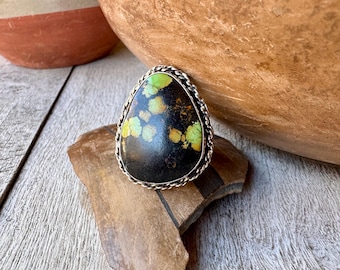 Blackjack Turquoise Ring Approx Size 8.25, Unsigned Navajo Southwestern Style