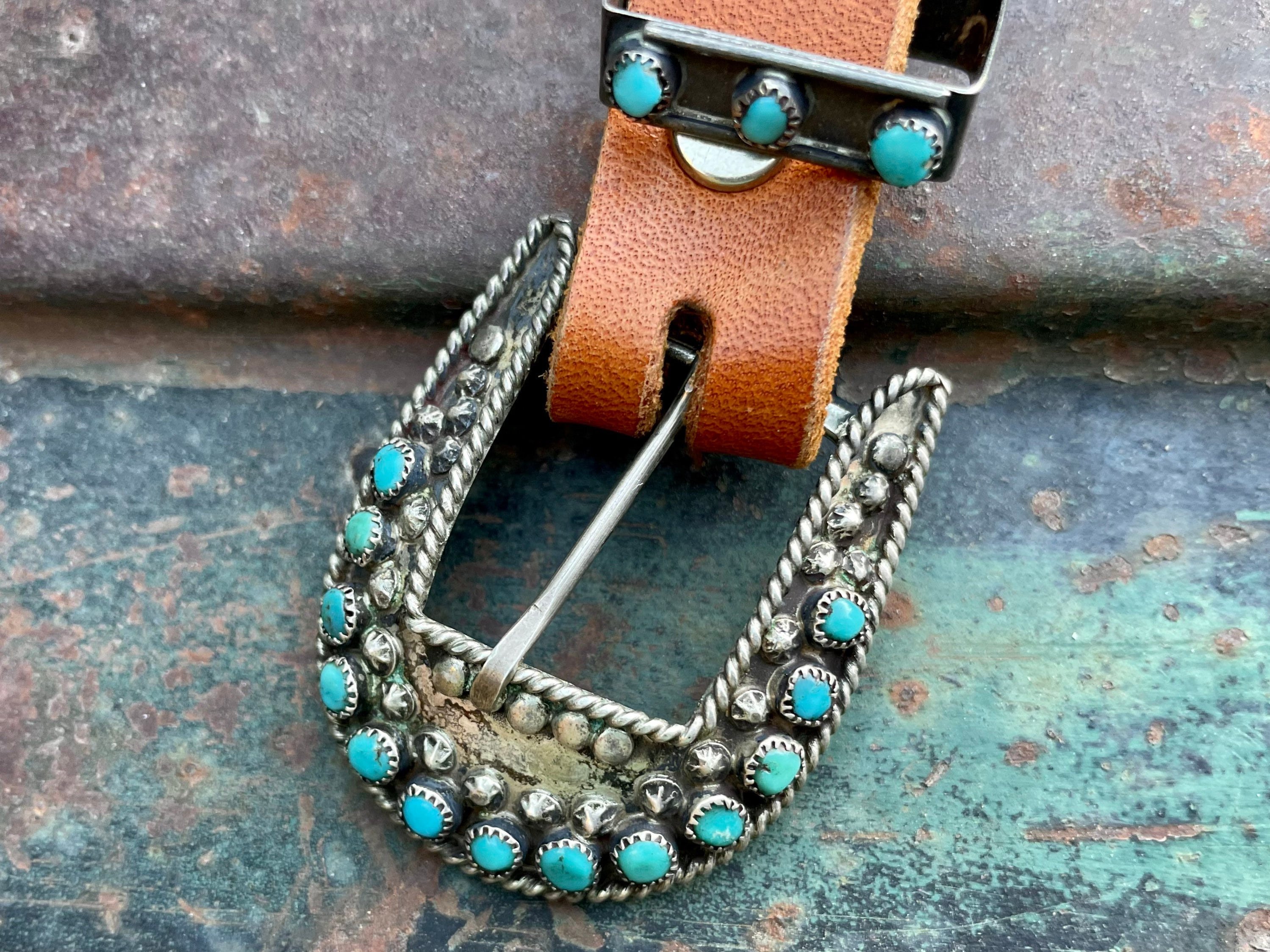 Old Zuni Turquoise Snake Eye Sterling Silver Ranger Belt Old Zuni Turquoise Snake Eye Sterling Silver Ranger Belt