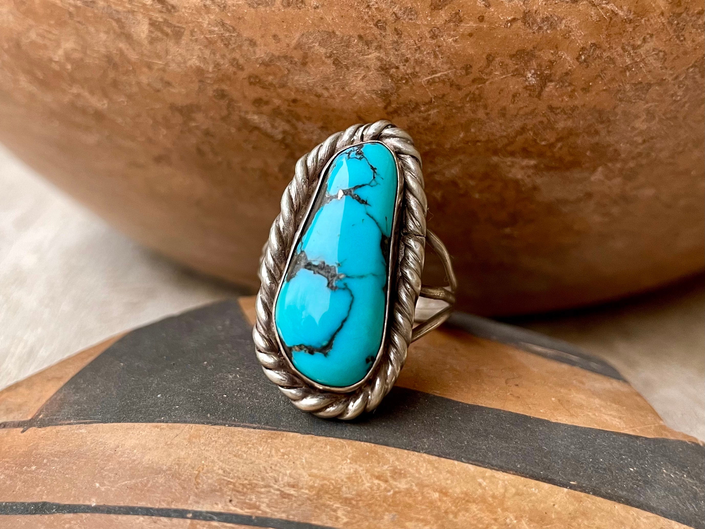 Amazon.com: black silver turquoise ring, Morenci turquoise band, blue turquoise  ring silver, shadowbox ring silver anniversary gift, unique gift for her :  Handmade Products