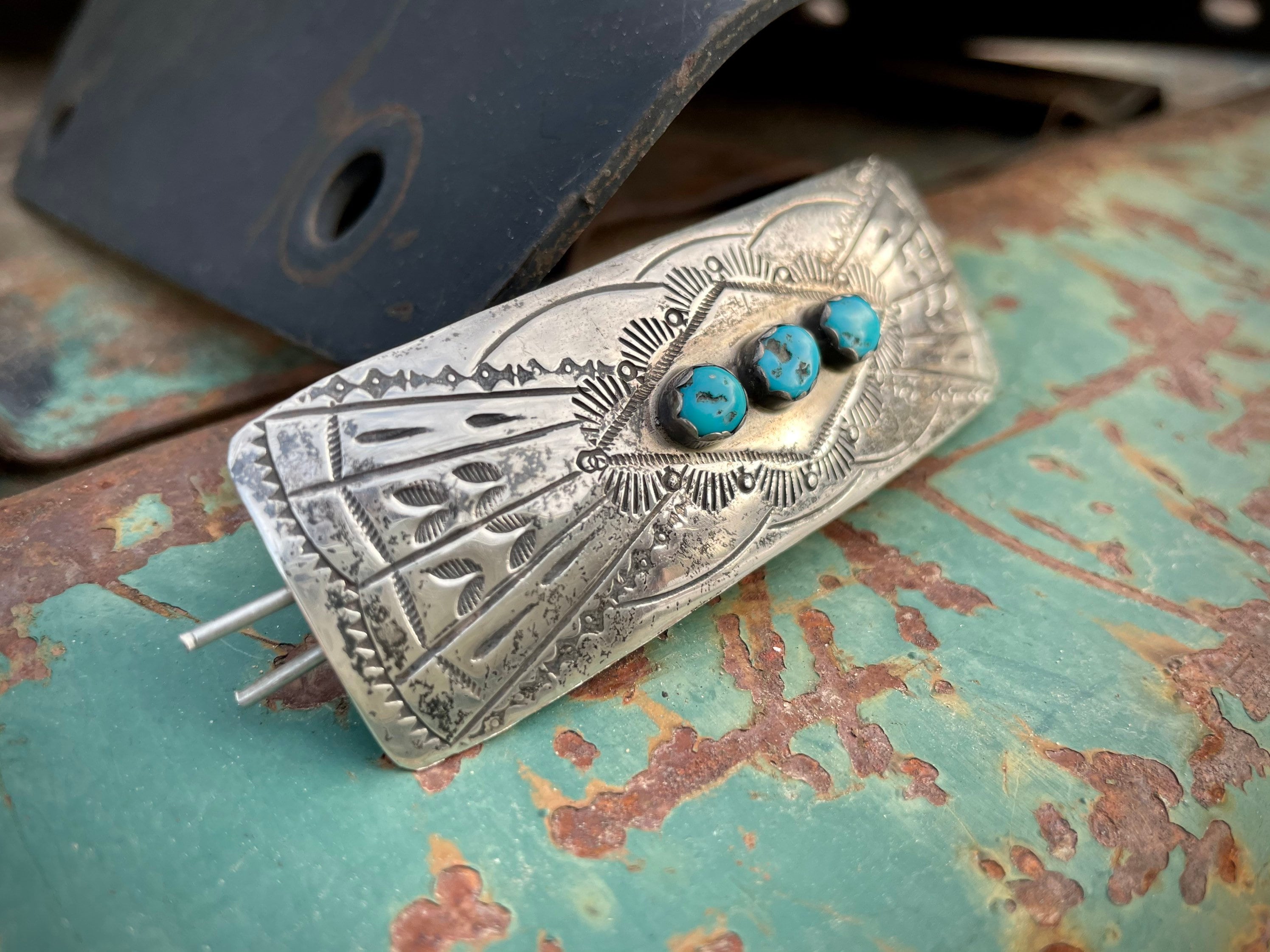 Extremely Detailed Huge Vintage Navajo Turquoise Native American Jewelry Silver Hair Clip Barrette Extremely Detailed Huge Vintage Navajo Turquoise Native American Jewelry Silver Hair Clip Barrette