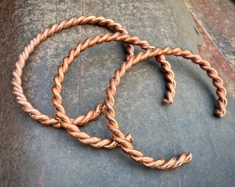 Three Copper Twist Wire Cuff Bracelets, Stacking Jewelry Southwestern Jewelry