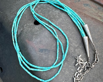 Vintage Three Strand Turquoise Heishi Bead Necklace Approx 25" w/ 7" Extender, Native American