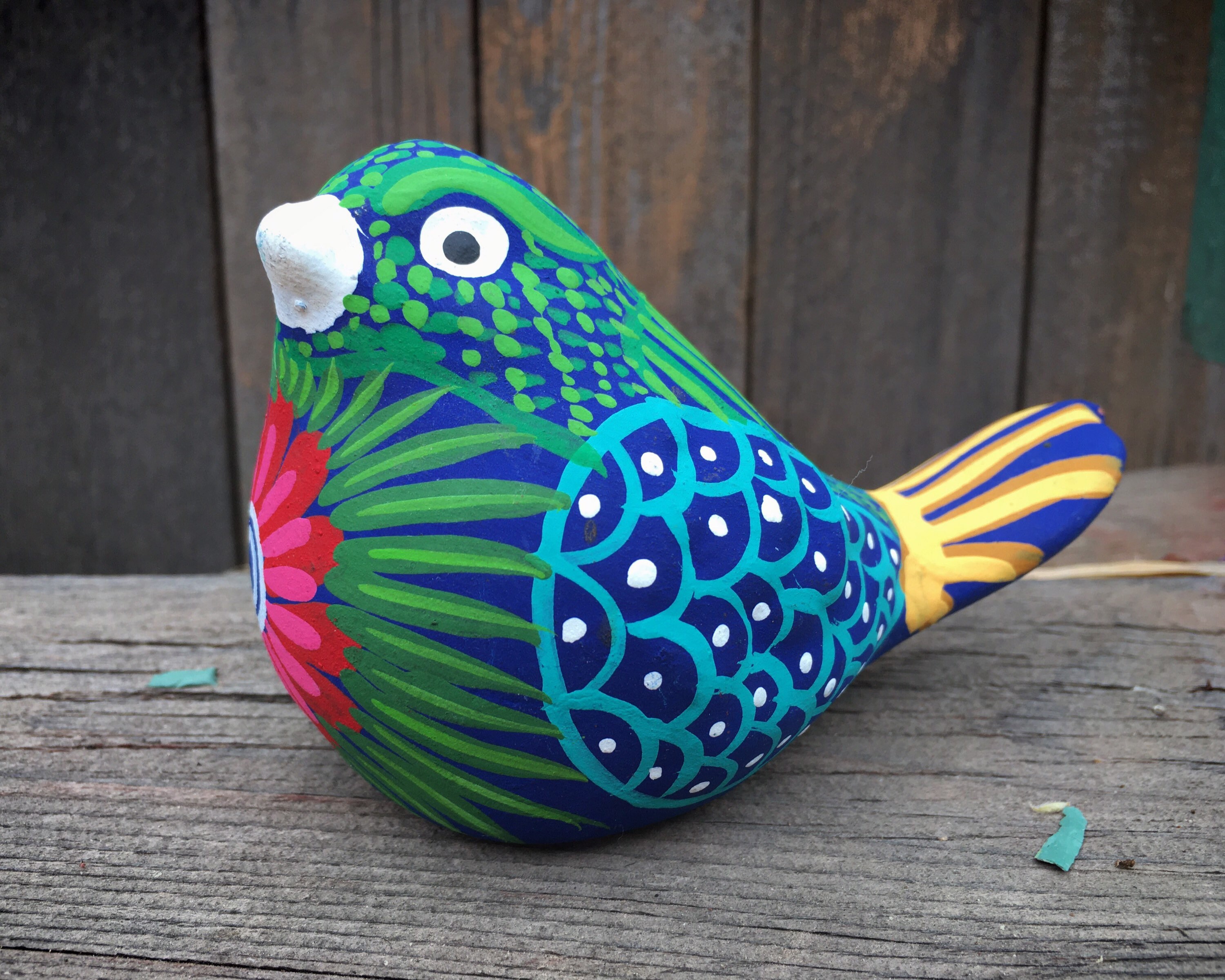 Colorful Pottery Songbird Figurine from Guerrero Mexico, Ceramic Folk