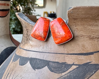 Vintage Sterling Silver Orange Composite Post Earrings, Desert Rose Trading
