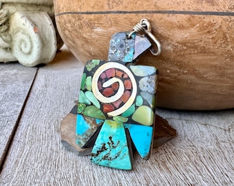 Santo Domingo Joel Pajarito Thunderbird Spiral Pendant with Shepherd's Hook, No Chain