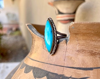 Vintage Traditional Navajo Natural Turquoise Ring Size 4.5, Native American Jewelry Young Adult, December Birthstone Gemstone Gift Daughter