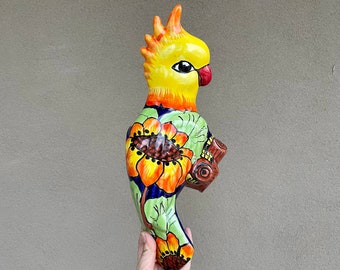 Talavera Parrot Cockatiel Wall Hanging Southwestern Mexican Decor, Patio Gate Decoration, Bird Lover Gift for Couple, Colorful Outdoor Art
