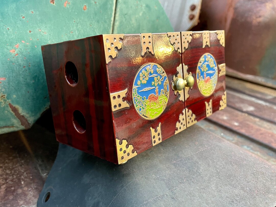 Medium Small Vintage Chinese Puzzle Box of Wood and Brass - Etsy